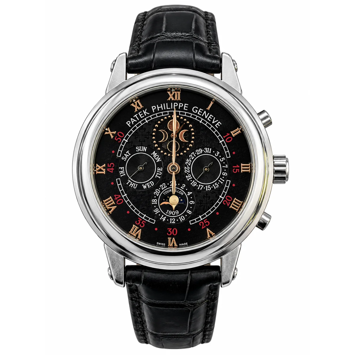 Patek Philippe Style Men's Luxury Watch – Black Leather Strap - image 1