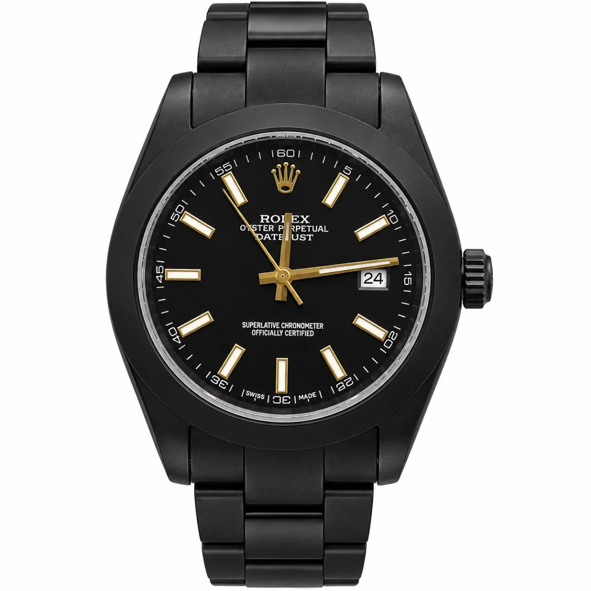 Rolex Datejust Full Black Automatic Watch For Men – Gold Details - image 1
