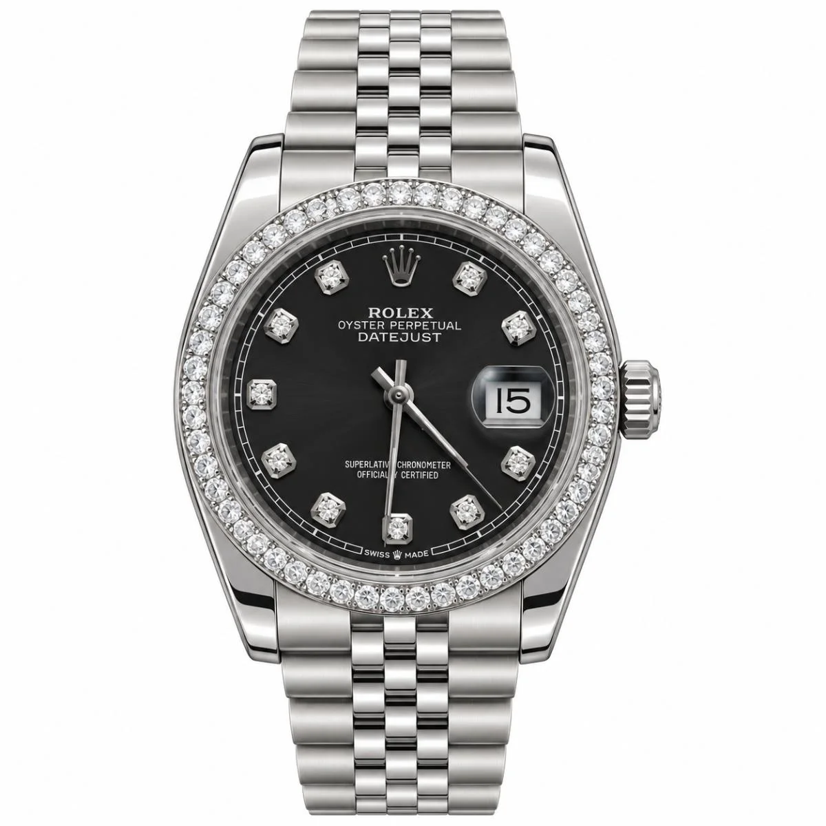 Rolex Datejust 36mm Black Stone-Set Watch For Women - image 1