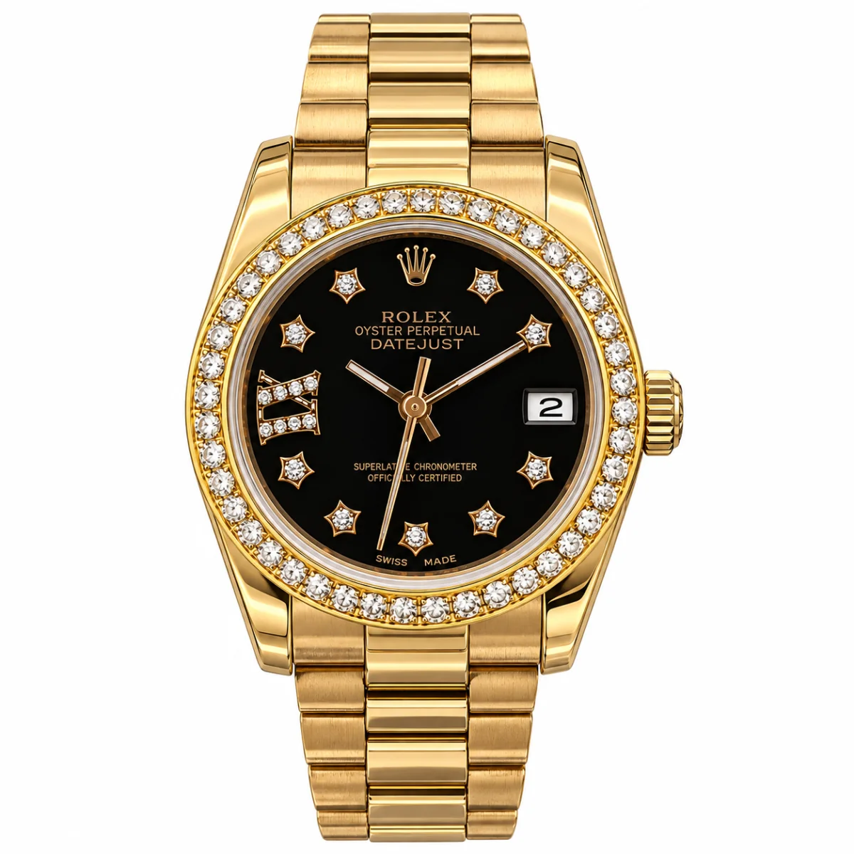 Rolex Datejust Gold Black Stone Dial Watch - image 1