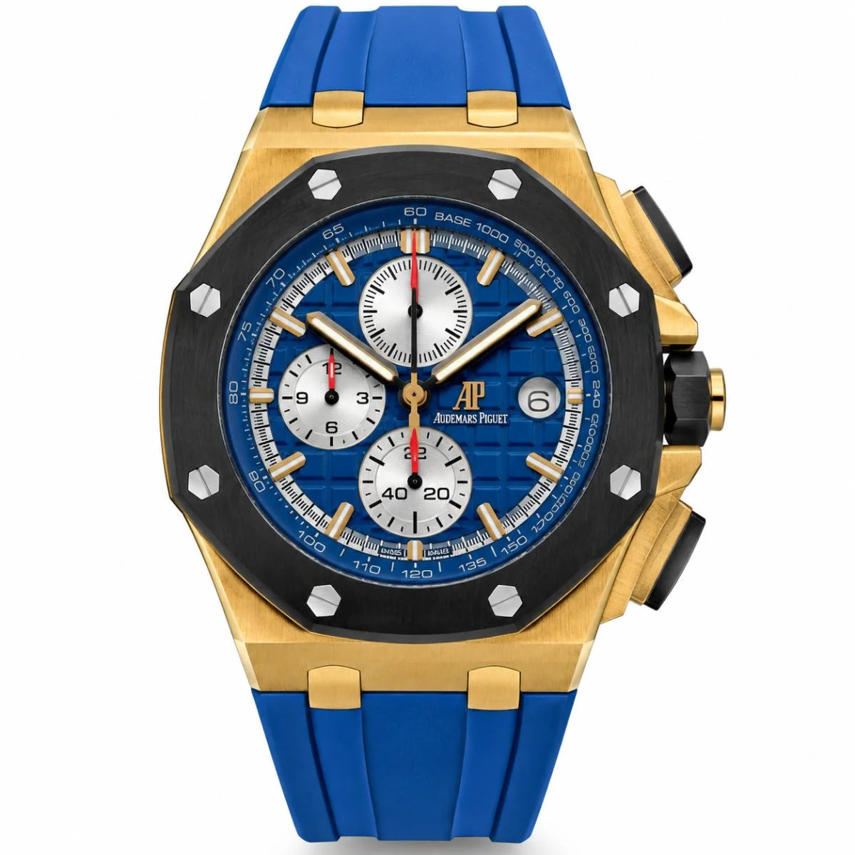 Luxury Gold Chronograph Watch with Blue Dial & Blue Rubber Strap - image 1