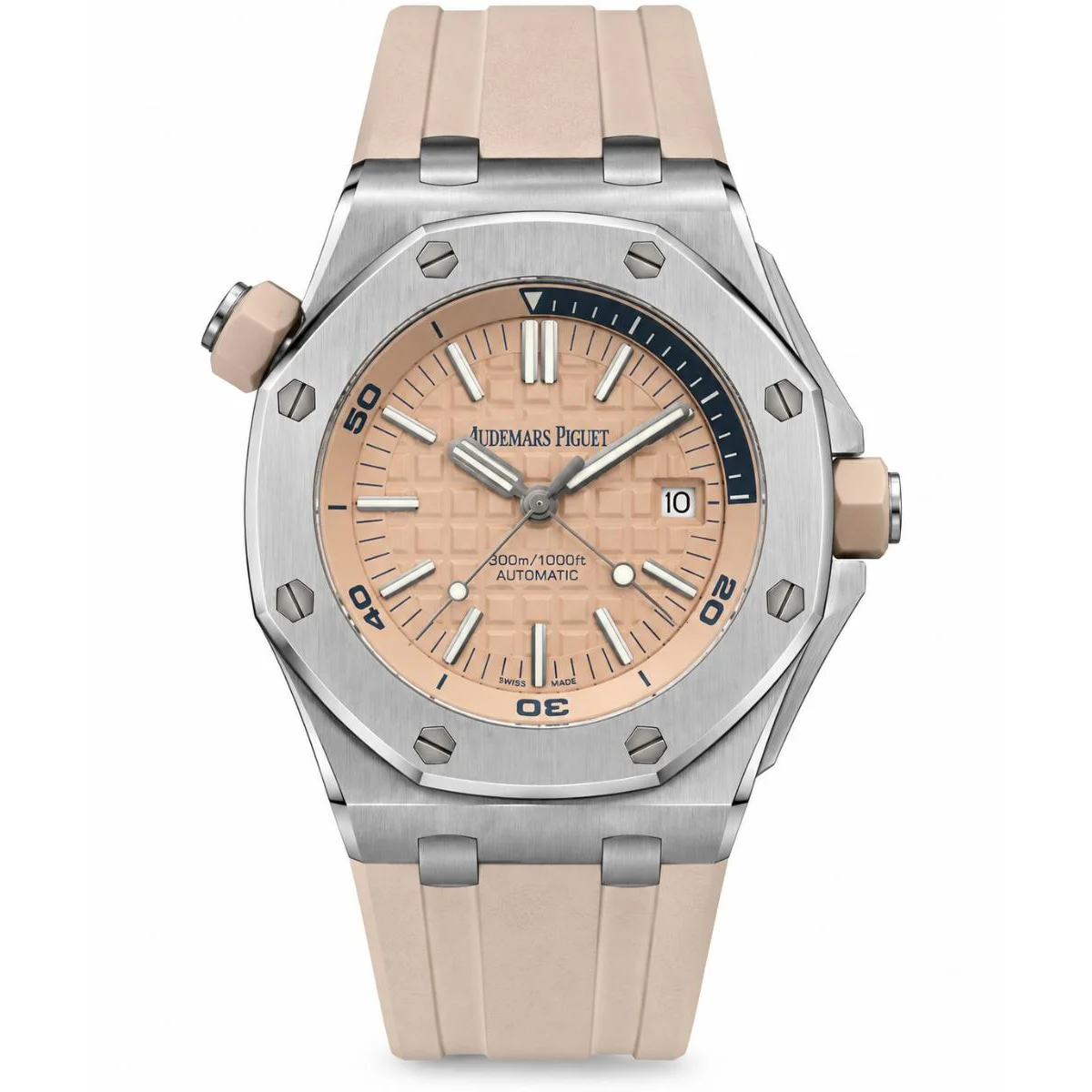 Luxury Automatic Dive Watch with Beige Dial & Rubber Strap - image 1