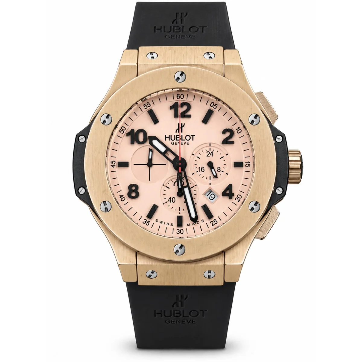 Hublot Big Bang Chronograph Rose Gold Pink Dial Black Rubber Strap Watch - image 1