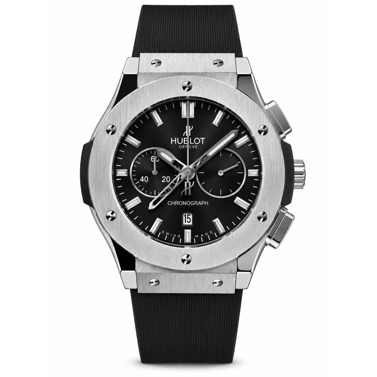 Hublot Classic Fusion Chronograph Silver Black Dial Rubber Strap Watch - image 1